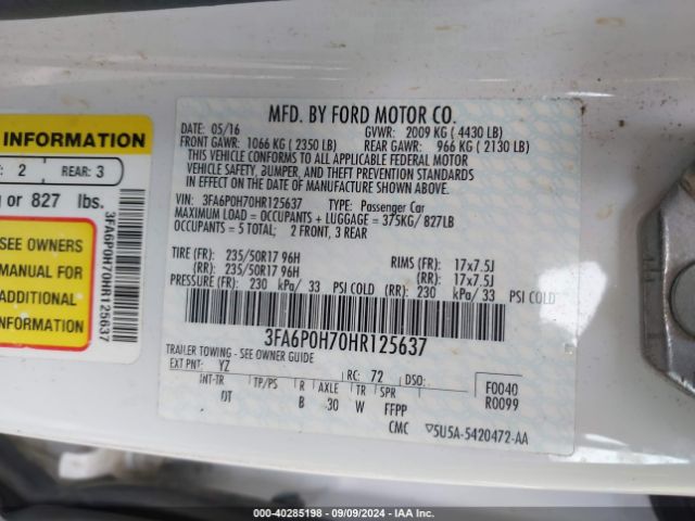 3FA6P0H70HR125637 Ford FUSION SE