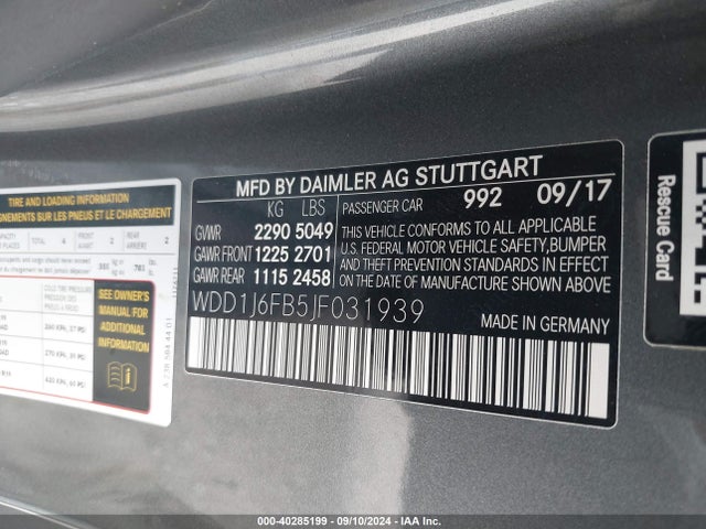 WDD1J6FB5JF031939 Mercedes-Benz E 400