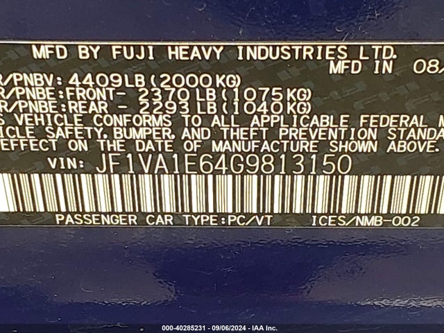 JF1VA1E64G9813150 Subaru Wrx Premium
