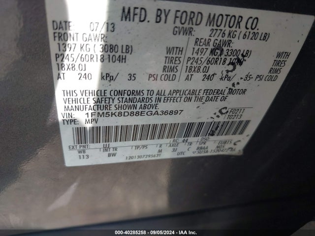 Ford EXPLORER XLT 2014 1FM5K8D88EGA36897 Image 9