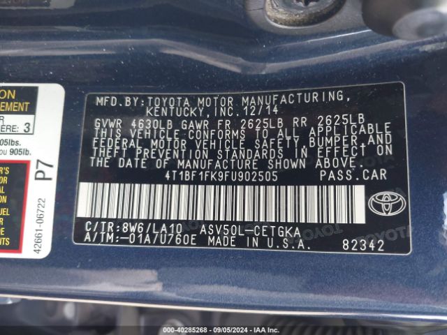4T1BF1FK9FU902505 Toyota CAMRY XLE