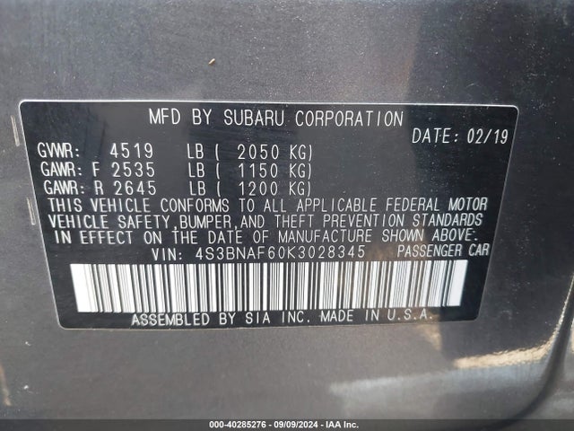 Subaru Legacy 2.5i Premium 2019 4S3BNAF60K3028345 Image 9