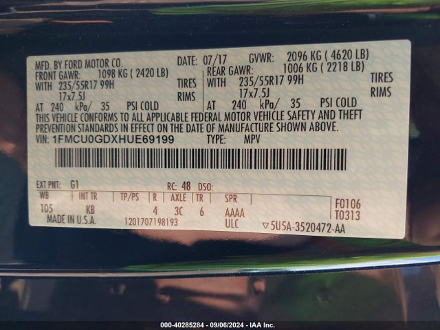 Ford ESCAPE SE 2017 1FMCU0GDXHUE69199 Image 9