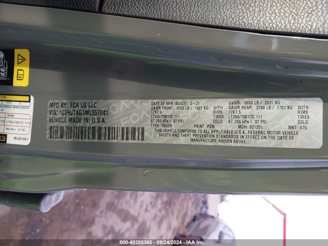 1C6HJTAG1ML557041 Jeep Gladiator Willys 4x4