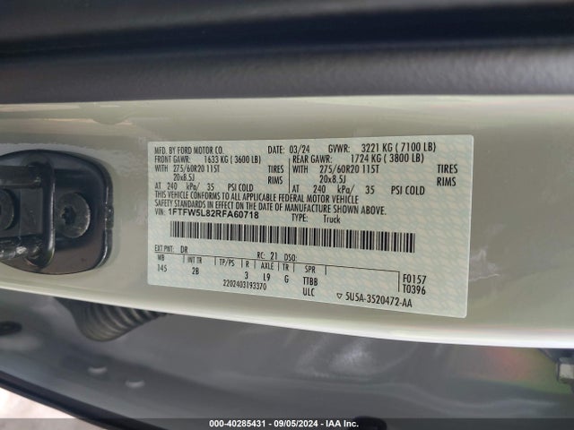Ford F-150 Lariat 2024 1FTFW5L82RFA60718 Image 9