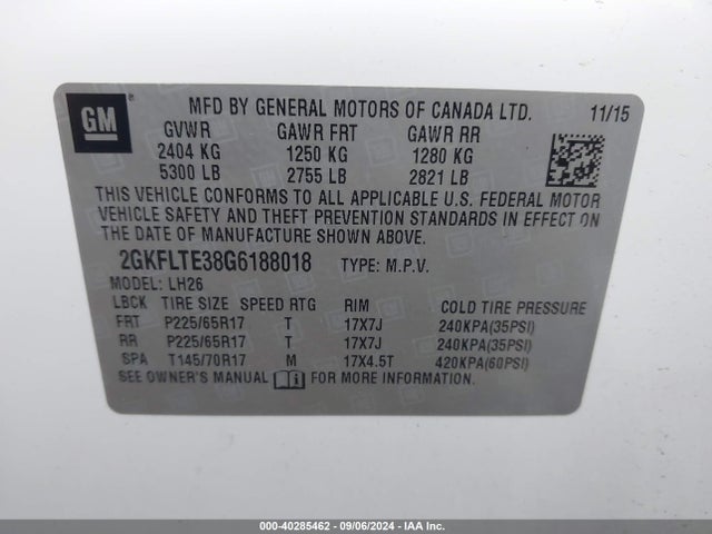 GMC Terrain Sle-2 2016 2GKFLTE38G6188018 Image 9