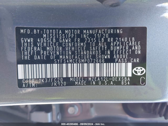 Toyota COROLLA SE 2021 5YFS4MCE6MP072666 Image 9