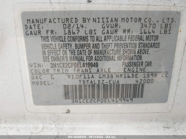 Nissan Versa Note Sv 2014 3N1CE2CP0EL419949 Image 9