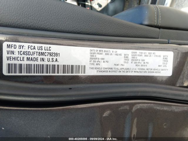 1C4SDJFT8MC792391 Dodge Durango Pursuit Awd