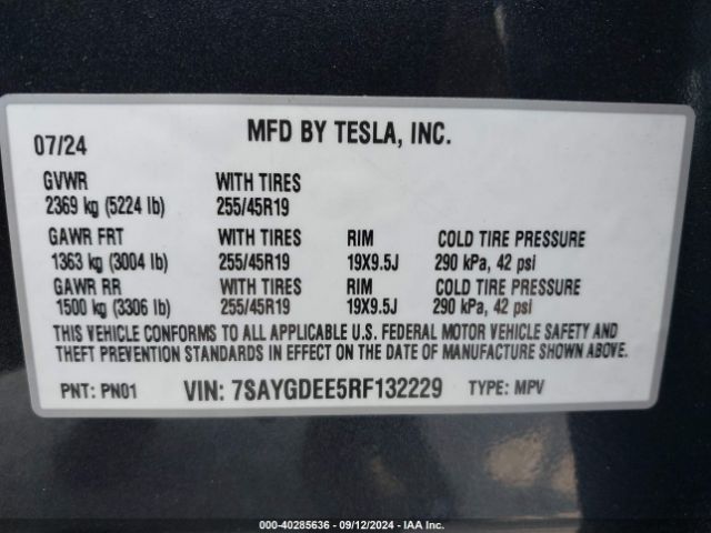 7SAYGDEE5RF132229 Tesla Model Y Long Range Dual Motor All-wheel Drive
