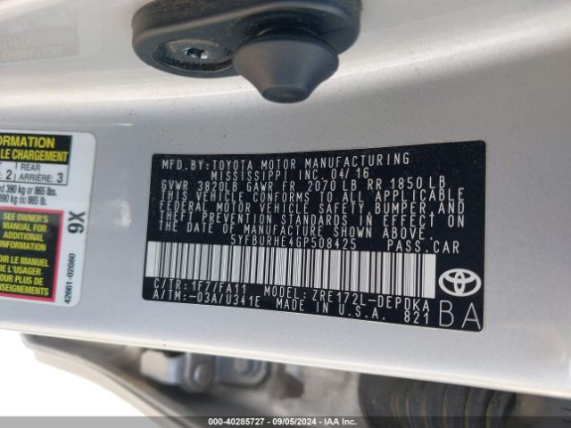 5YFBURHE4GP508425 Toyota COROLLA L
