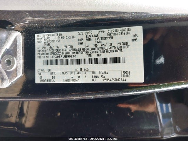 Ford ESCAPE SE 2015 1FMCU9G96FUB90278 Image 9