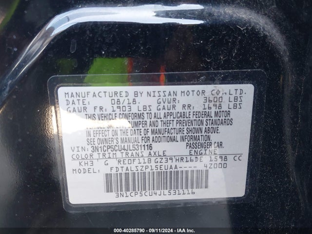 3N1CP5CU4JL531116 Nissan KICKS SV