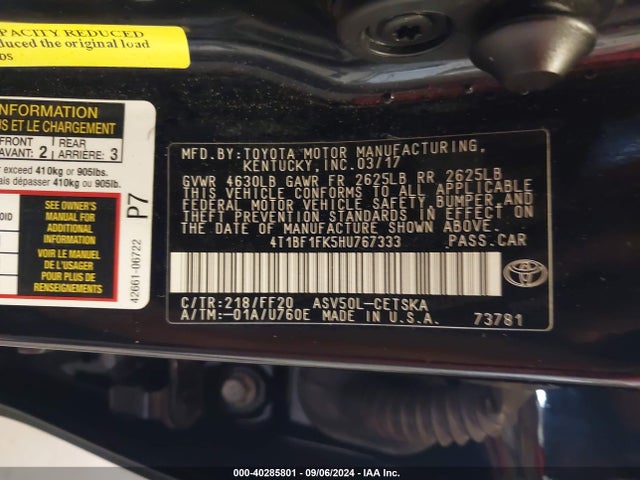 Toyota CAMRY SE 2017 4T1BF1FK5HU767333 Image 9