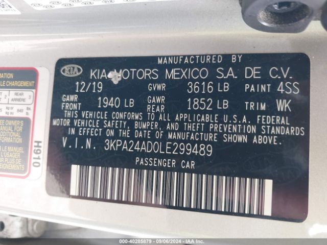 3KPA24AD0LE299489 KIA RIO S