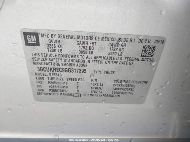 3GCUKREC9GG317395 Chevrolet Silverado 1500 1lt