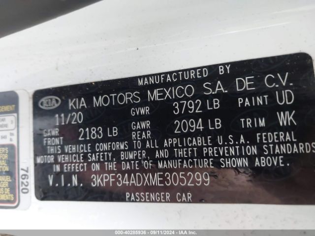 3KPF34ADXME305299 KIA Forte Gt-line