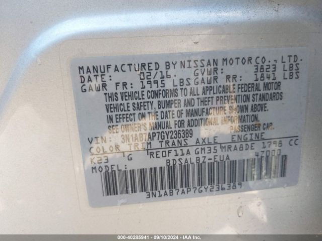 3N1AB7AP7GY236389 Nissan Sentra Fe+ S/s/sl/sr/sv