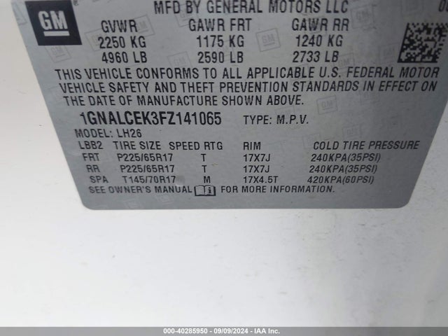 Chevrolet Equinox 2lt 2015 1GNALCEK3FZ141065 Image 9