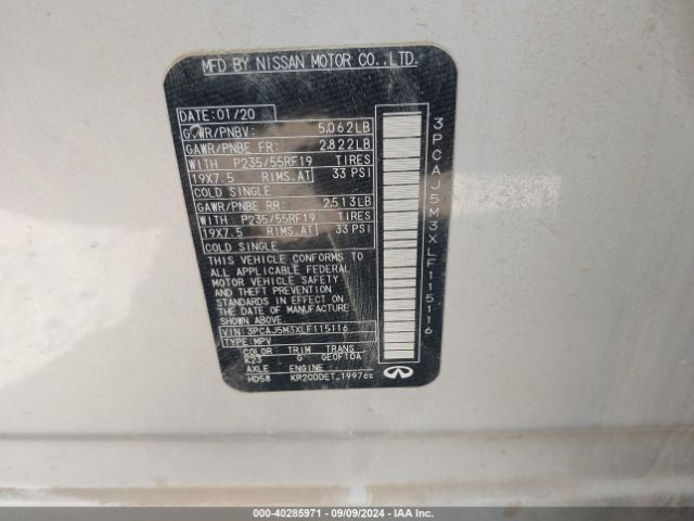 3PCAJ5M3XLF115116 Infiniti Qx50 Sensory Awd