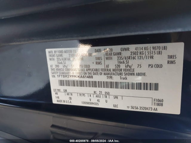 Ford Transit-250 2020 1FTBR2X89LKA61488 Image 9