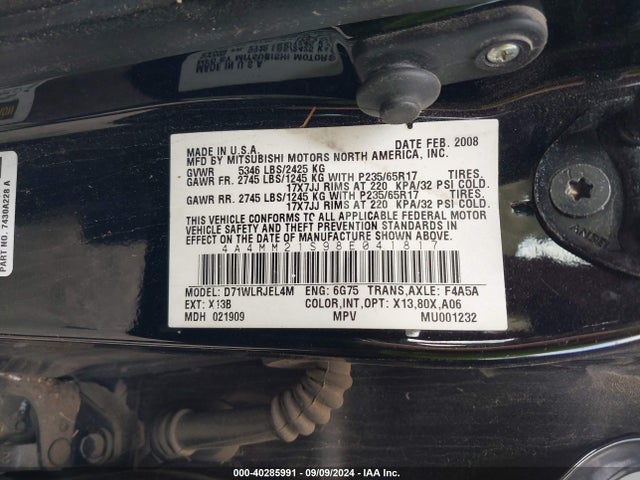 2008 MITSUBISHI ENDEAVOR 4A4MM21S98E041817 Photo 8