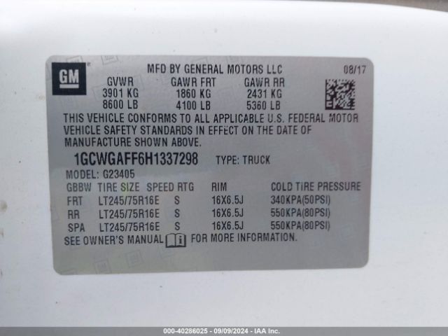 1GCWGAFF6H1337298 Chevrolet Express 2500 Work Van