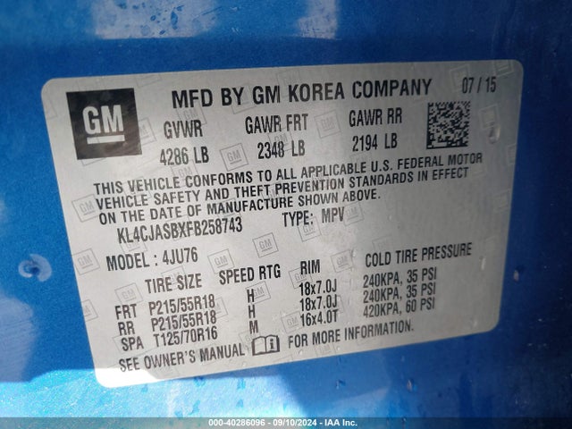 Buick Encore 2015 KL4CJASBXFB258743 Image 9