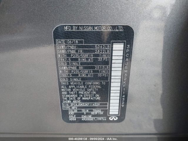 3PCAJ5M32KF114329 Infiniti Qx50 Essential