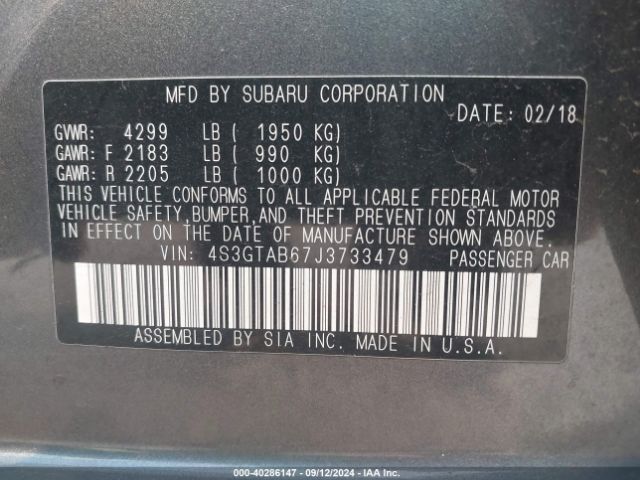 4S3GTAB67J3733479 Subaru Impreza 2.0i Premium