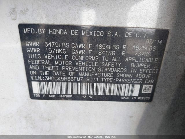 3HGGK5H86FM718031 Honda Fit Ex/ex-l