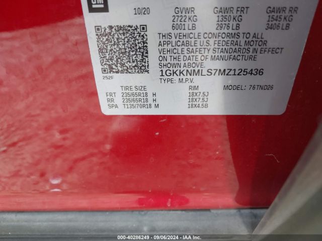 1GKKNMLS7MZ125436 GMC Acadia Fwd Slt