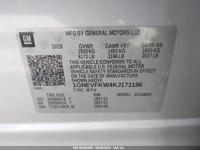Chevrolet Traverse Ls 2019 1GNEVFKW4KJ171186 Image 9