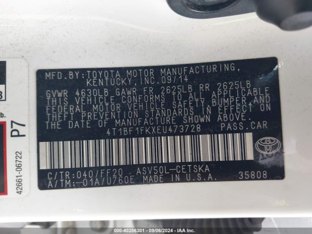 4T1BF1FKXEU473728 Toyota CAMRY SE