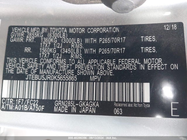 JTEBU5JR0K5655865 Toyota 4runner Trd Off Road