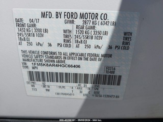1FM5K8AR4HGC66406 Ford Utility Police Interceptor