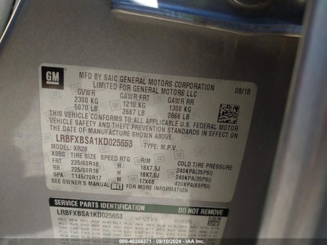 LRBFXBSA1KD025653 Buick Envision Fwd Preferred