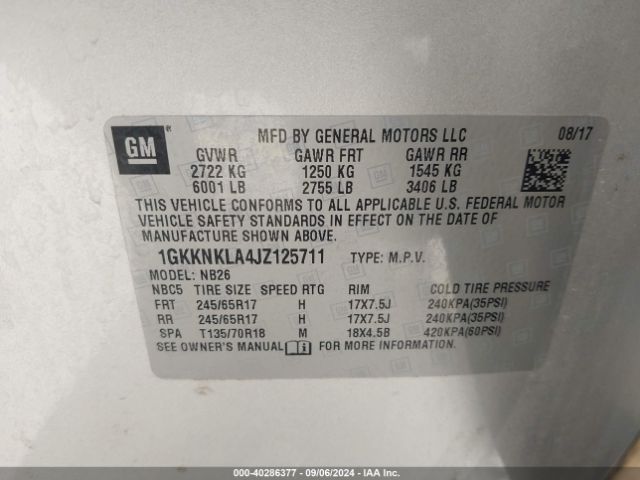 1GKKNKLA4JZ125711 GMC Acadia Sle-1