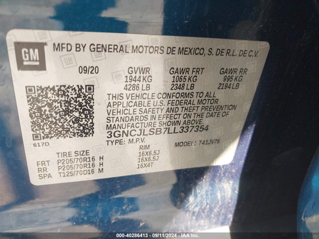 Chevrolet Trax Fwd Lt 2020 3GNCJLSB7LL337354 Image 9