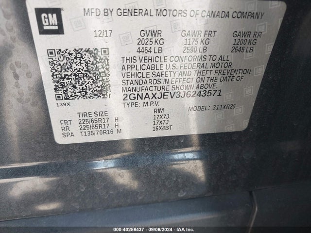 Chevrolet EQUINOX LT 2018 2GNAXJEV3J6243571 Image 9