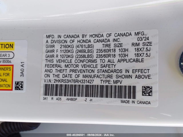Honda Cr-v Ex-l 2wd 2024 2HKRS3H76RH331427 Image 9