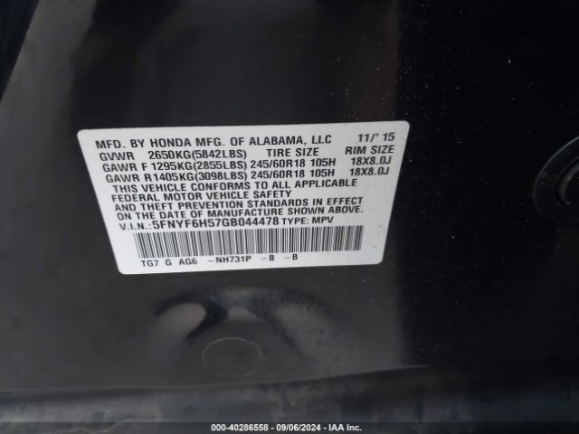 5FNYF6H57GB044478 Honda Pilot Ex-l