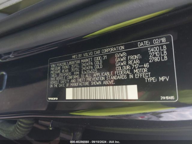 LYVA22RL5JB087566 Volvo Xc60 T6 Inscription