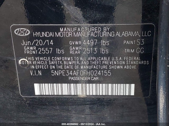 Hyundai Sonata Sport 2015 5NPE34AF0FH024155 Image 9