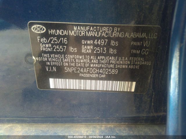 5NPE24AF0GH402589 Hyundai Sonata