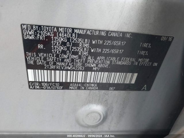 2T3RFREV3HW542263 Toyota Rav4 Xle