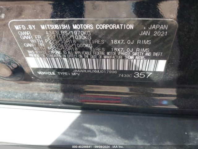 JA4ARUAUXMU017996 Mitsubishi Outlander Sport 2.0 Be Awc/2.0 Es Awc/2.0 Le Awc/2.0 Se Awc