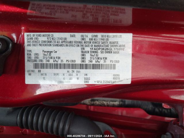 1FADP3K26GL376892 Ford FOCUS SE