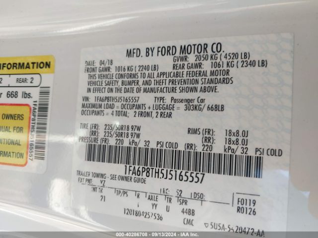 1FA6P8TH5J5165557 Ford Mustang Ecoboost