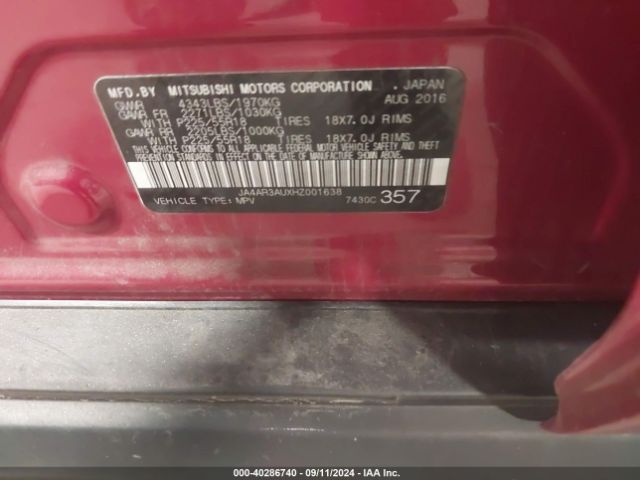JA4AR3AUXHZ001638 Mitsubishi Outlander Sport 2.0 Es/2.0 Le